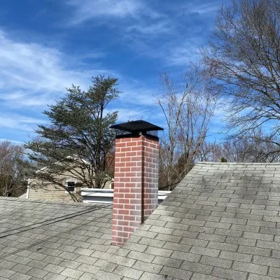 Chimney flue repair in New Jersey showcases a residential rooftop with a newly installed cap