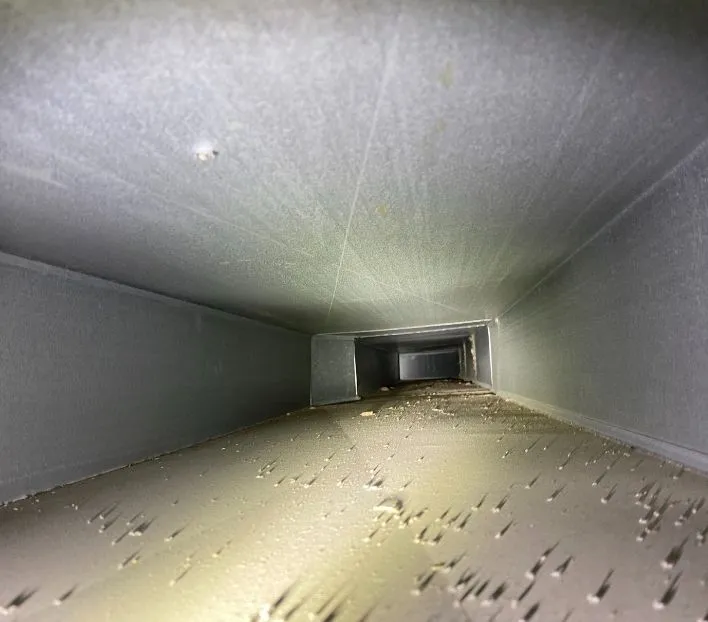 Coated air duct system inspection revealing accumulated dust in NJ residential property